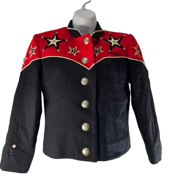 Vintage 80s Patty Lewis Jacket Womens S Red Black Western Wool Stars Rodeo USA - Picture 1 of 11